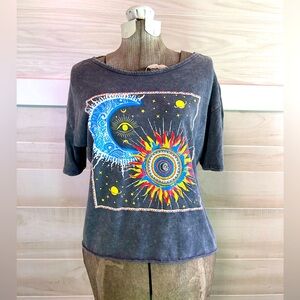 Great Graphic Tee with Sun, Moon and Stars